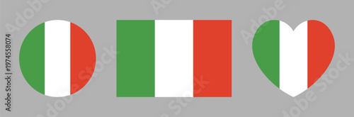 Free Download National Italy flag heart shaped, round, rectangular badge, button. Set of Italian Flag icon, sticker, banner, background in circle, rectangle, heart shapes. - GFXLoad