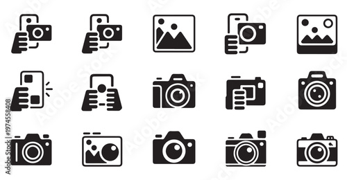 Mobile photography icons showing phone cameras and image capture.