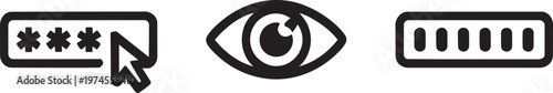 Password security icon set featuring login input fields with mouse cursor and visibility eye vector
