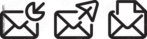 Email icons set with incoming, outgoing, and attachment symbols in a minimalist line art style