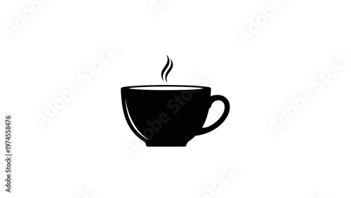 Black coffee cup with steam rising.