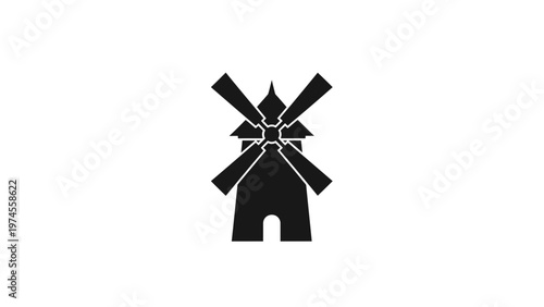 Black Windmill Icon Silhouette Design Element.