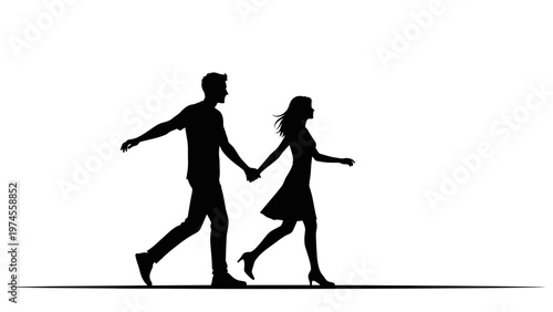 Silhouette of couple holding hands.