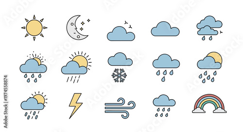 Collection of Weather Icons Representing Different Atmospheric Conditions