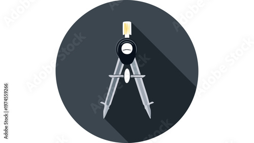 Metal compass drawing tool used for geometry illustrating precision measurement and drafting equipment vector
