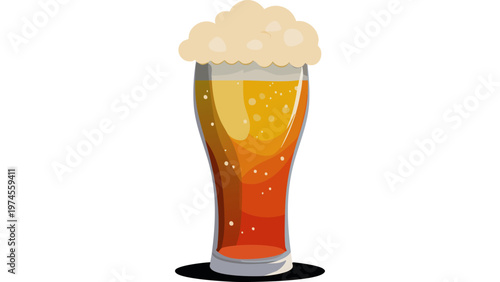 Tall glass of golden beer with thick foam head rising above rim creating refreshing cold beverage scene vector