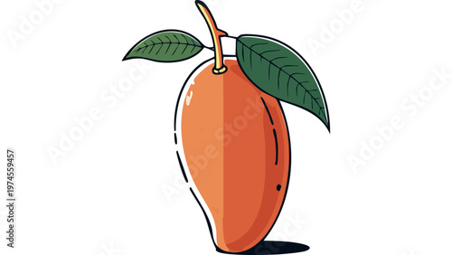 Single mango fruit with leaf attached illustrating tropical freshness and natural organic produce vector