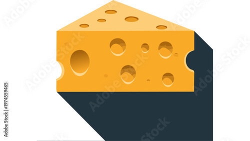 Block of cheese wedge with holes representing dairy ingredient commonly used in cooking dishes vector
