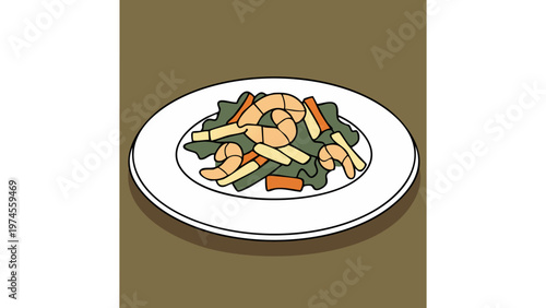 Plate of stir fried vegetables with mixed ingredients representing healthy meal and balanced diet concept vector