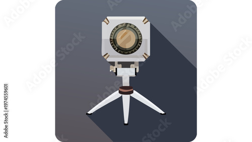 Studio spotlight mounted on tripod representing professional lighting equipment used in photography setups vector