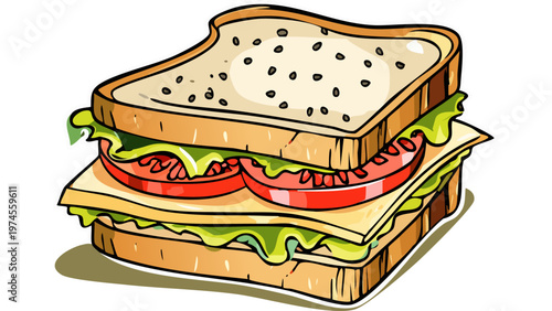 Layered sandwich with lettuce tomato and filling representing quick meal option for lunch in simple style vector