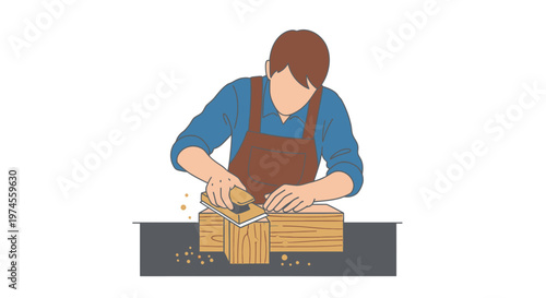 Woodworker Smoothing Wooden Plank with Hand Plane in Workshop