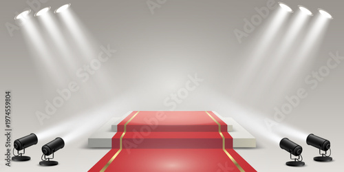 Red carpet stage podium spotlight event background