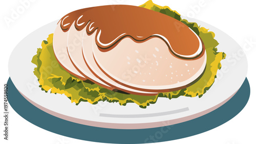 Plate of sliced chicken breast with garnish representing cooked poultry dish for dining experience vector