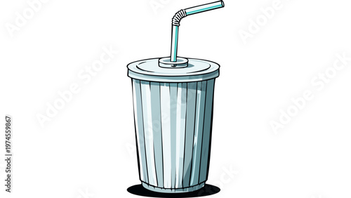 Tall takeaway cup with straw representing cold beverage drink in modern fast food culture vector