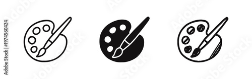Artist's Palette and Paintbrush Icon Collection. Creative Arts and Painting Tool Symbols in Various Styles.