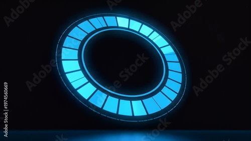 Glowing blue circular digital interface.