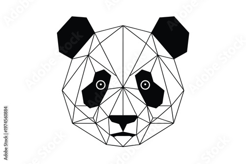 Geometric panda head a striking black and white polygonal illustration