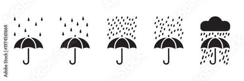 Set of umbrella icons with rain drops for shipping packaging symbols and weather forecasting vector elements.