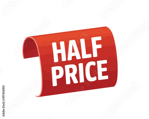 A vibrant red banner displays the text half price in bold white letters