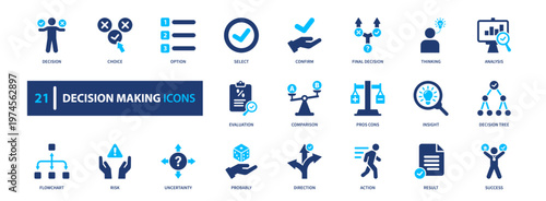decision making icon set. Solid style, vector illustration