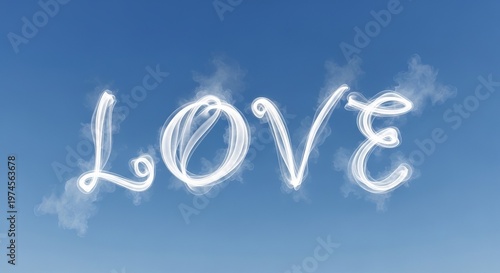 Love word shaped by clouds against a clear blue sky  
