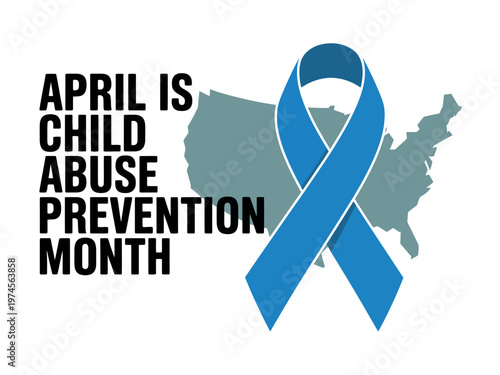A blue ribbon and map of the United States highlighting Child Abuse Prevention Month in April