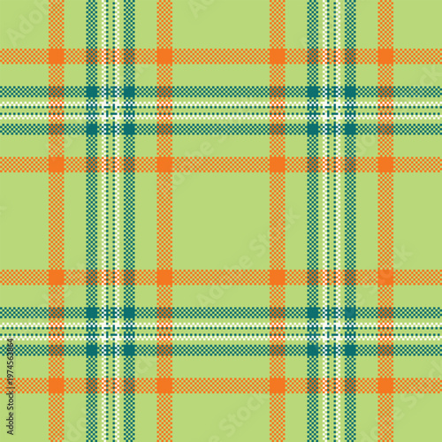 Furry background seamless fabric, styling plaid vector pattern. Trade texture tartan check textile in green and pumpkin colors.