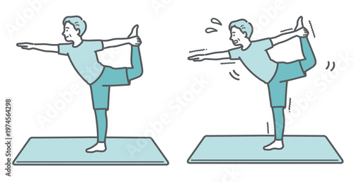 ダンサーのポーズをするシニア男性の比較セットイラスト