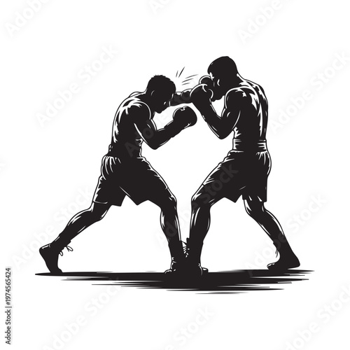 Two boxers engaged in a fierce fight depicted in a dynamic silhouette