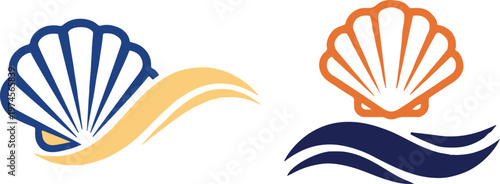 Seashells and waves logo design a minimalist illustration of marine life and ocean elements