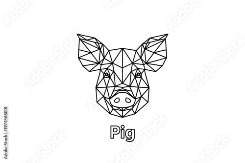 Geometric pig head illustration with polygonal shapes and bold lettering