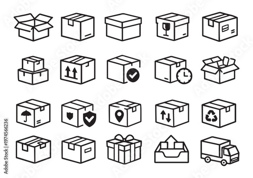 delivery packaging and logistics shipping line icons vector