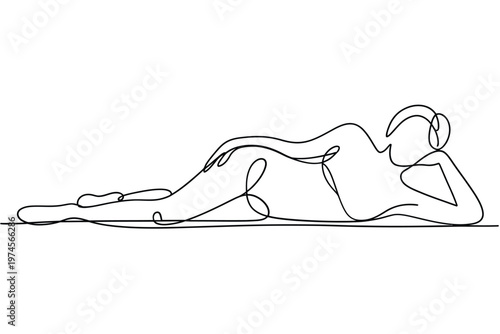 Minimalist one line drawing of a reclining woman in a relaxed pose
