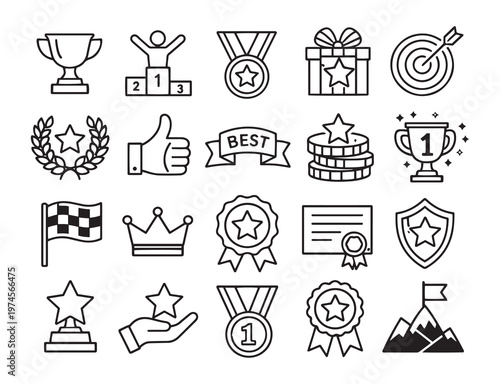 awards success and achievement celebration editable line icons vector