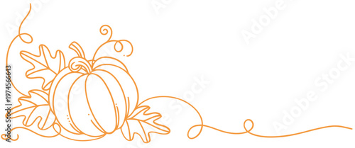 Foto A minimalist orange line drawing of a pumpkin and autumn leaves