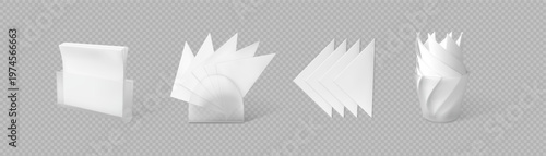 3D set of square and triangular napkins in different plastic and glass stands.