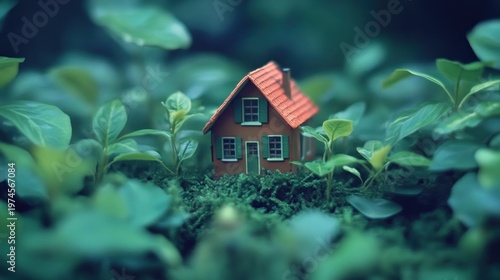 Wallpaper Mural Miniature house nestled in lush greenery Torontodigital.ca