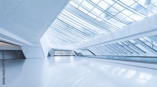 Wallpaper Mural Modern, white, empty interior space with high, angled windows Torontodigital.ca