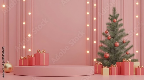 Wallpaper Mural Pink Christmas scene with gifts and tree Torontodigital.ca