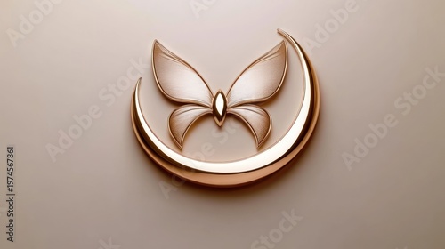 Wallpaper Mural 3D rendered butterfly, crescent moon shape, light beige, rose gold Torontodigital.ca