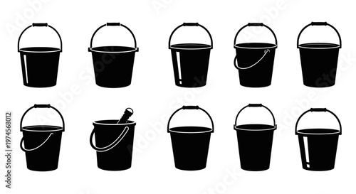 Black buckets with metal handles.