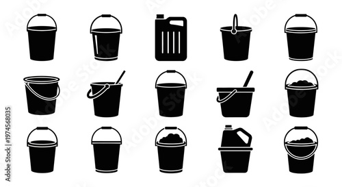 Collection of various metal buckets.