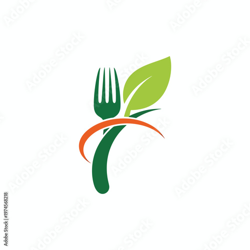 Vector illustration of an eco-friendly fork with a vibrant green leaf, symbolizing natural and healthy eating for a balanced lifestyle.