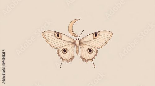 Wallpaper Mural Pale butterfly with crescent moon, minimalist aesthetic Torontodigital.ca