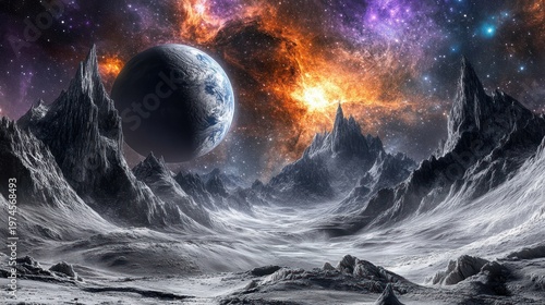 Wallpaper Mural Alien landscape with planet and nebula Torontodigital.ca