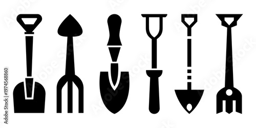 Garden tool kit silhouette vector illustration collection for farming and gardening equipment