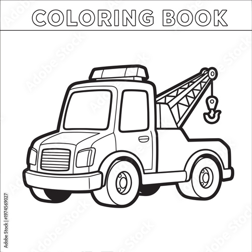 tow truck coloring page flat design vector illustration for kids activity book