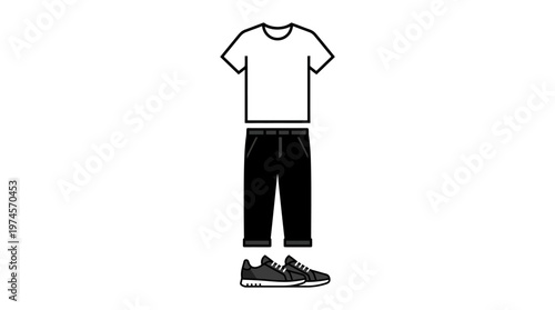 Black pants white t shirt outfit.