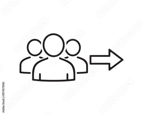 Minimalist black and white line drawing of six people sitting around round table symbolizing teamwork